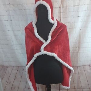 Kids Santa Red Hooded Cape with White Trim